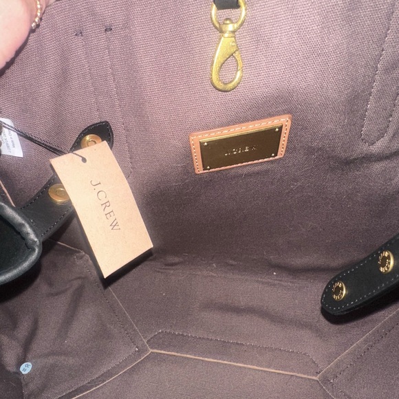 NWT J. Crew Cream & Black Genuine Leather Tote Satchel w/ Accessory Pouch - Picture 4 of 17
